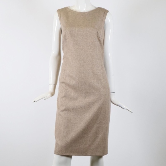 AKRIS PUNTO Tan Sleeveless Check Wool Midi Dress Size Medium - Picture 3 of 16